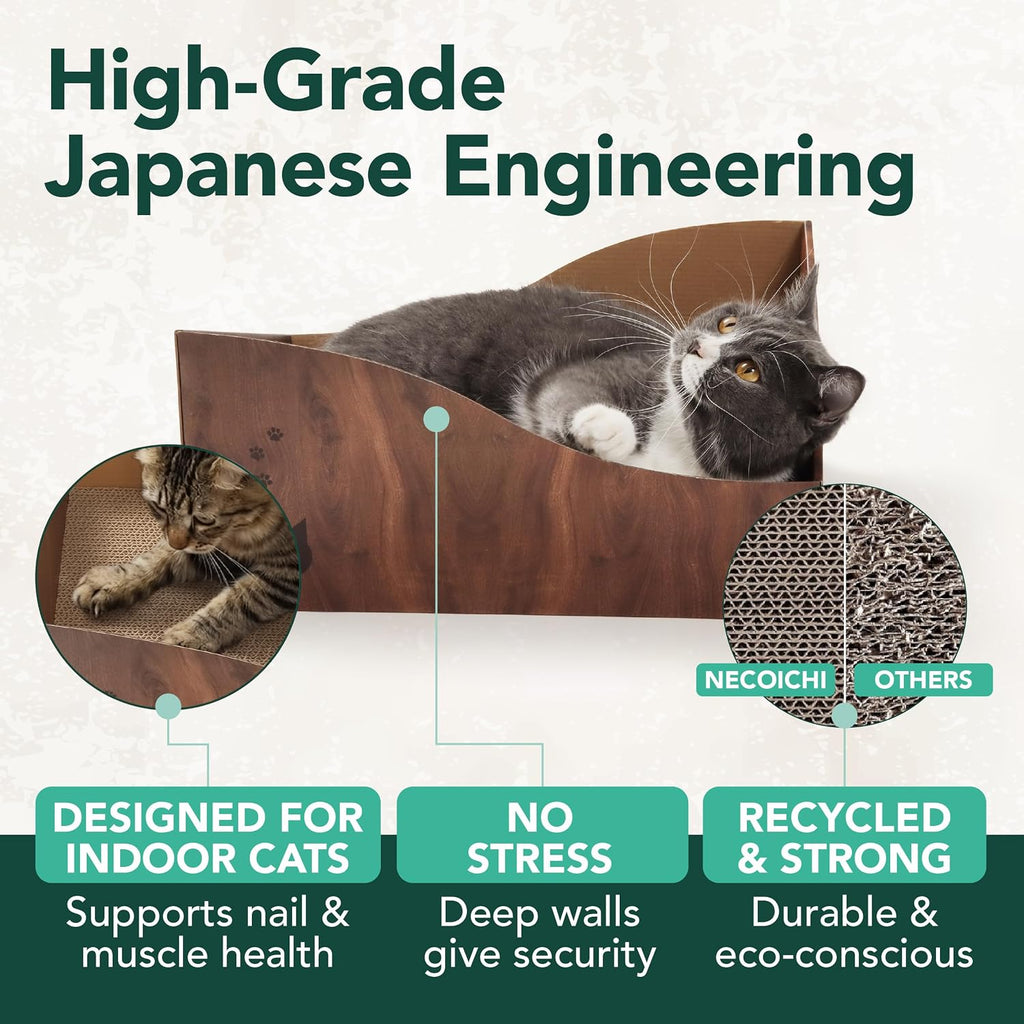 Necoichi Hideaway Cat Scratcher Box — Extra Large | Horizontal Scratch Pad + Lounger + Hideaway for Indoor Cats | 100% Recycled Cardboard, Chemical-Free