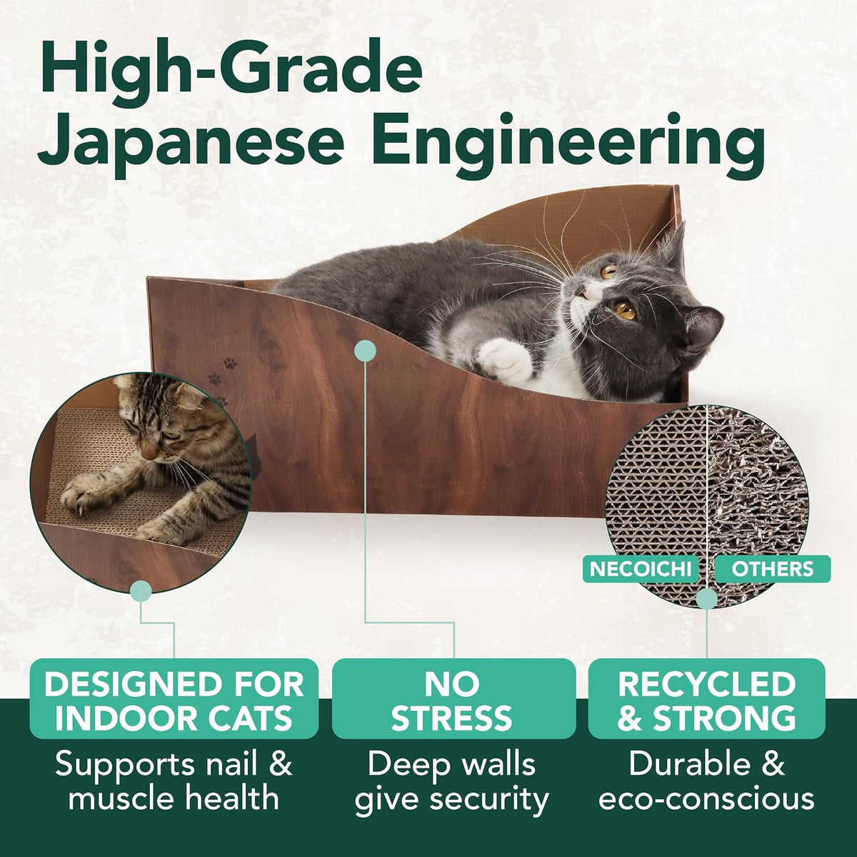 Necoichi Hideaway Cat Scratcher Box — Extra Large | Horizontal Scratch Pad + Lounger + Hideaway for Indoor Cats | 100% Recycled Cardboard, Chemical-Free