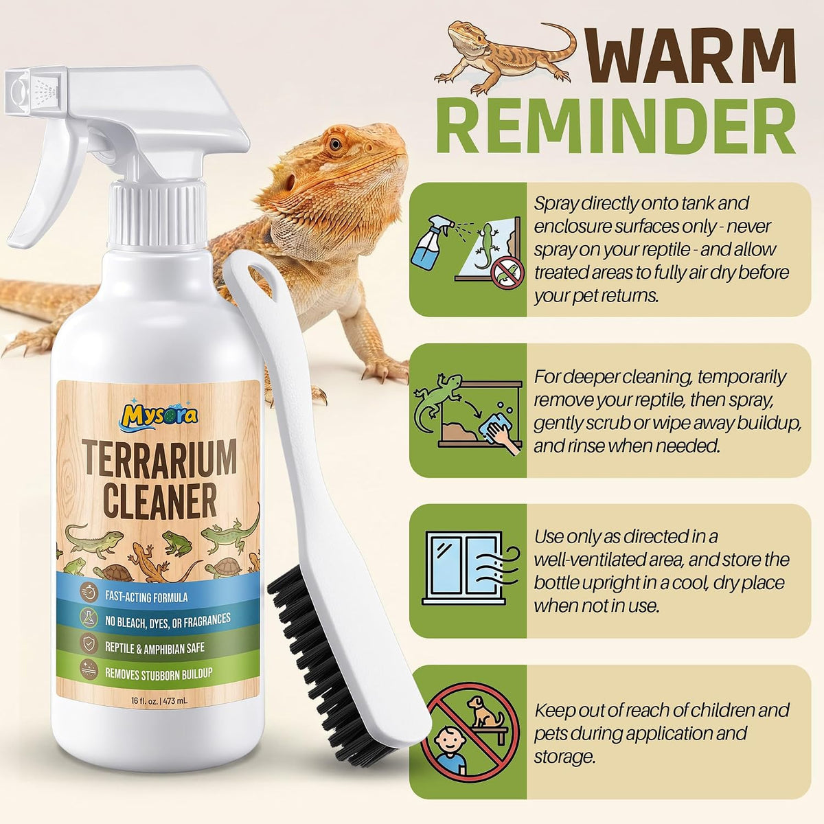 Bearded Dragon Tank Cleaner Kit with Brush, 16oz