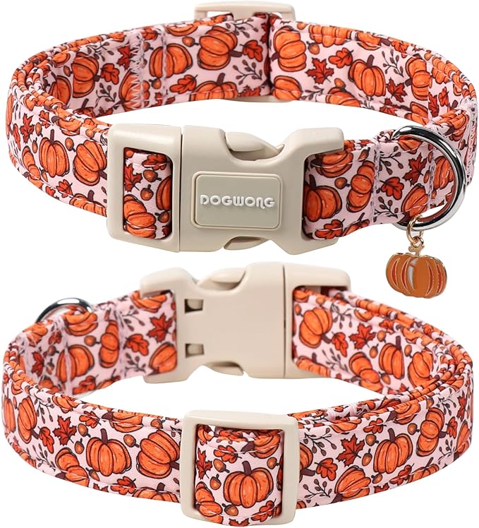 DOGWONG Pumpkin Dog Collar- Cute Pink Fall Dog Collars Adjustable Maple Fall - Image 2