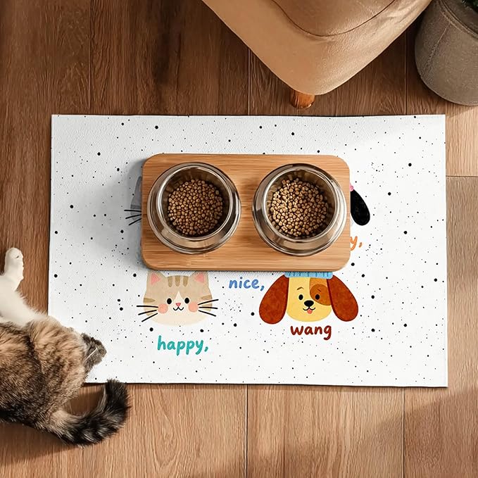 Pet Feeding Mat 24x16 inch Cat and Dog Print Meal Pad Non Slip Floor Mat - Image 5