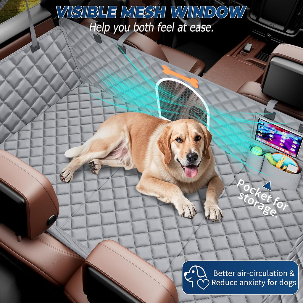 Truck Dog Seat Cover Back Seat with Hard Bottom, 450lb Support Back Seat Extender for Crew Cab Trucks F150 RAM Silverado Tundra, Waterproof Pet Hammock for Dogs, Mesh Window & Storage Pockets