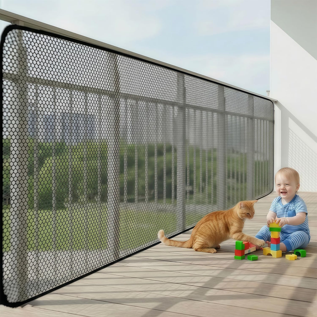 Banister Guard 15ft X 3ft Thick, Balcony Netting for Pets (Black)
