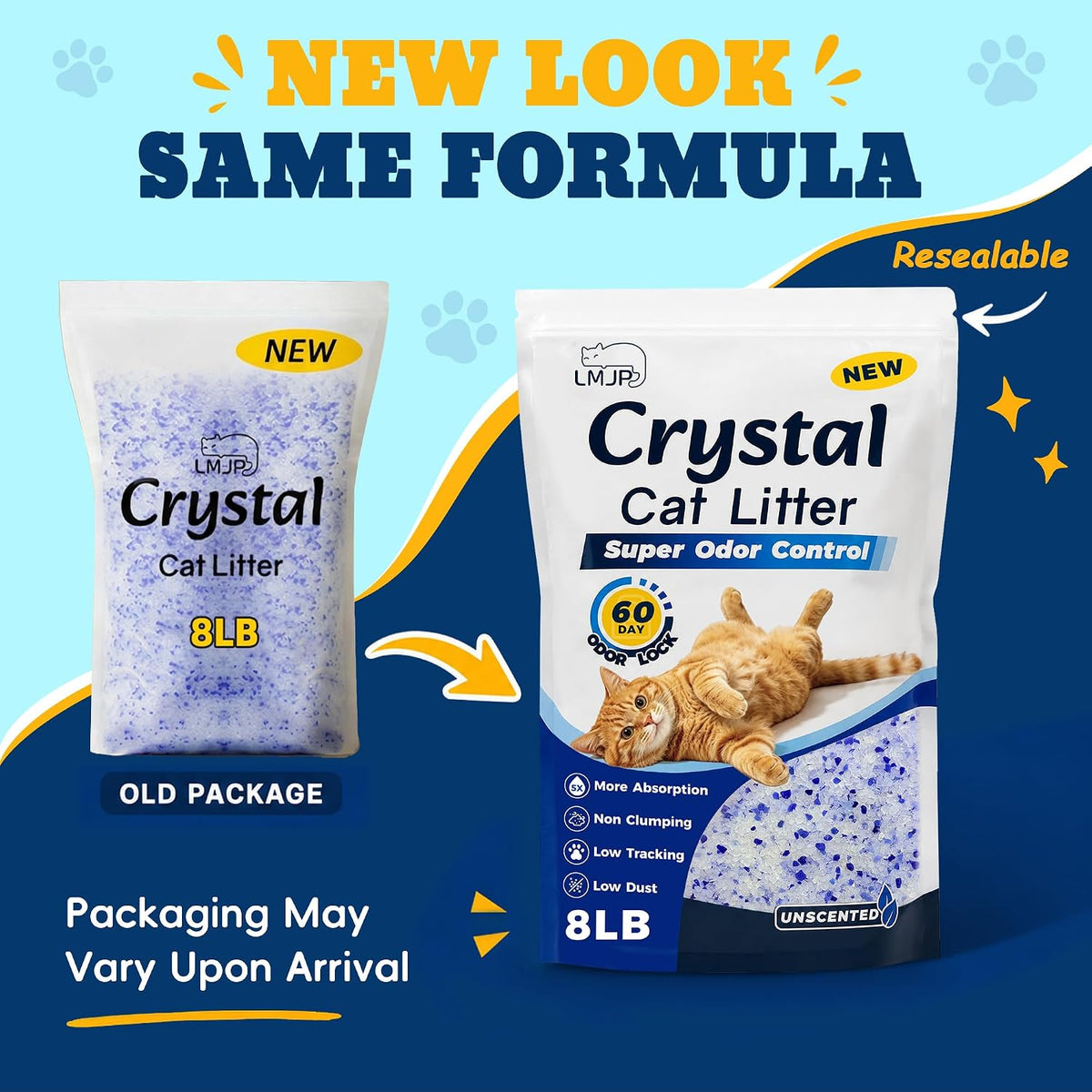 LMJP Crystal Cat Litter for Long-Lasting Odor Control, Non-Clumping, 24lb