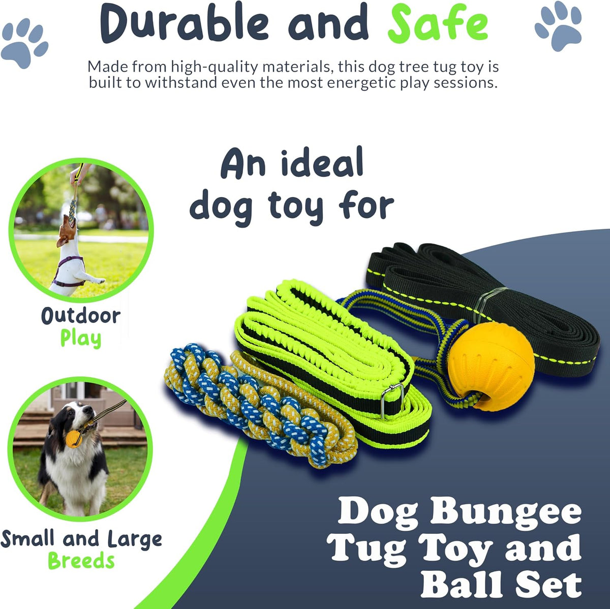 Bungee Tug Toy for Dogs - Outdoor Tree Rope Tether Tug 5 Pack - Spring Pole Dog Toy for Small to Large Breeds - Backyard Flirt Pole Exercise Toy