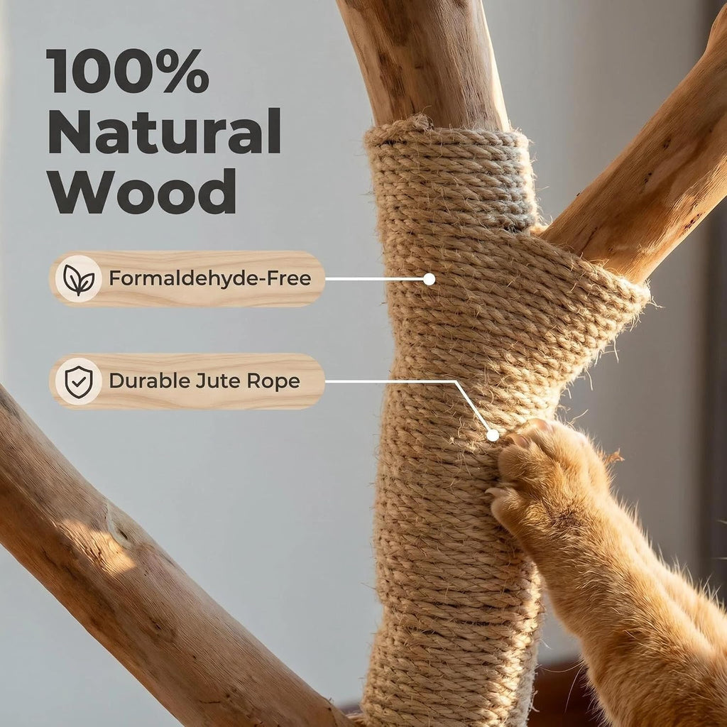 Modern Natural Wood Cat Tree – 45.3-Inch Stable Multi-Level Cat Tower
