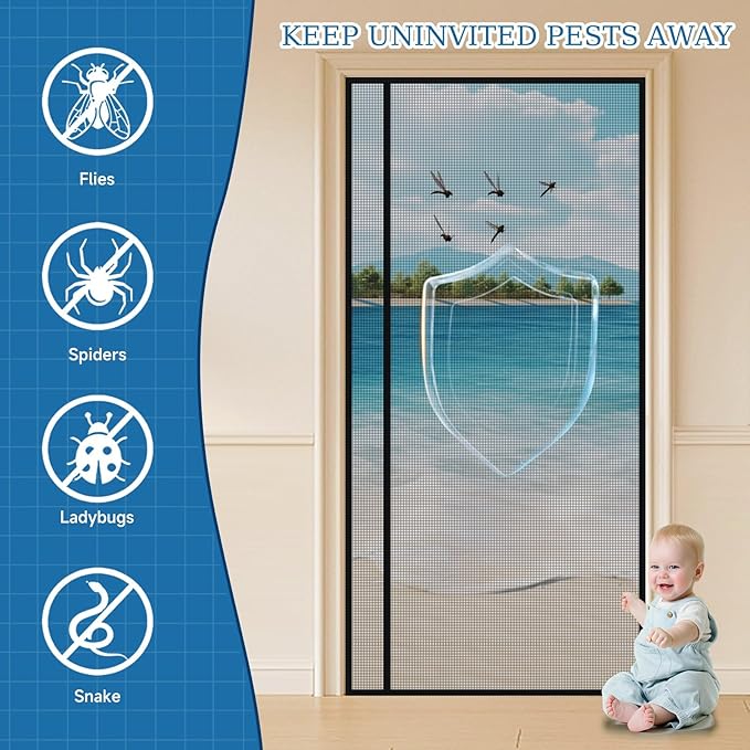 Magnetic Screen Door Mesh Left Right Side Opening Upgraded PET Material Mesh - Image 6