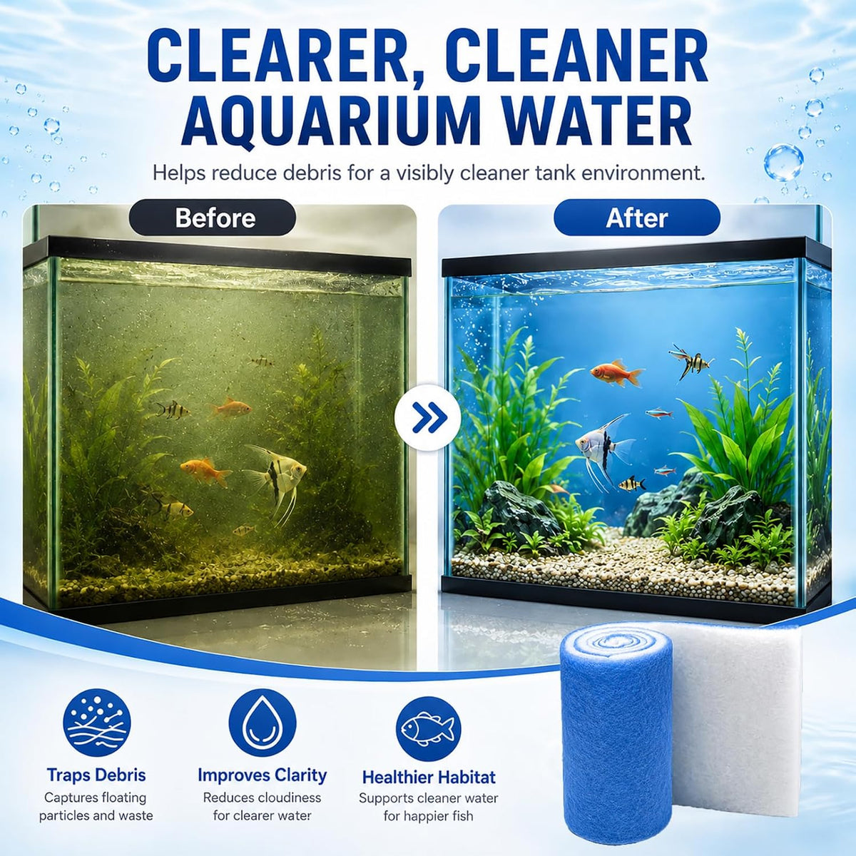 Aquarium Filter Floss, 12x72x0.75 Inch, Cut to Fit Filter Media