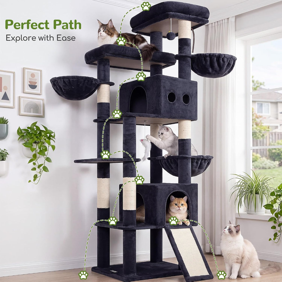 Globlazer 83in Extra Large Maine Coon Cat Tree, F83J, Dark Grey