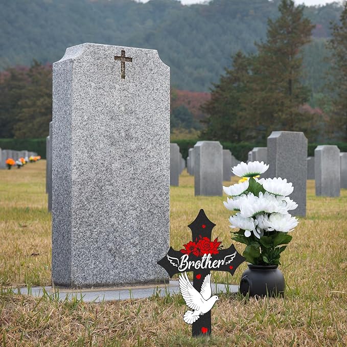 Cross Cemetery Decorations for Grave, Metal Sympathy Memorial Stakes for Loss - Image 6