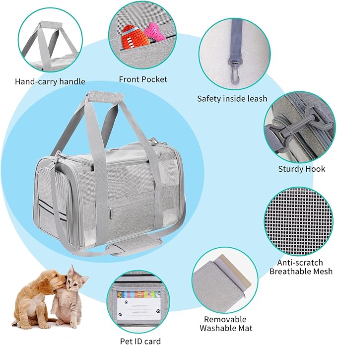 Soft Sided Cat Carrier for Small Cats Puppies up to 15 Lbs, Airline Approved - Image 5