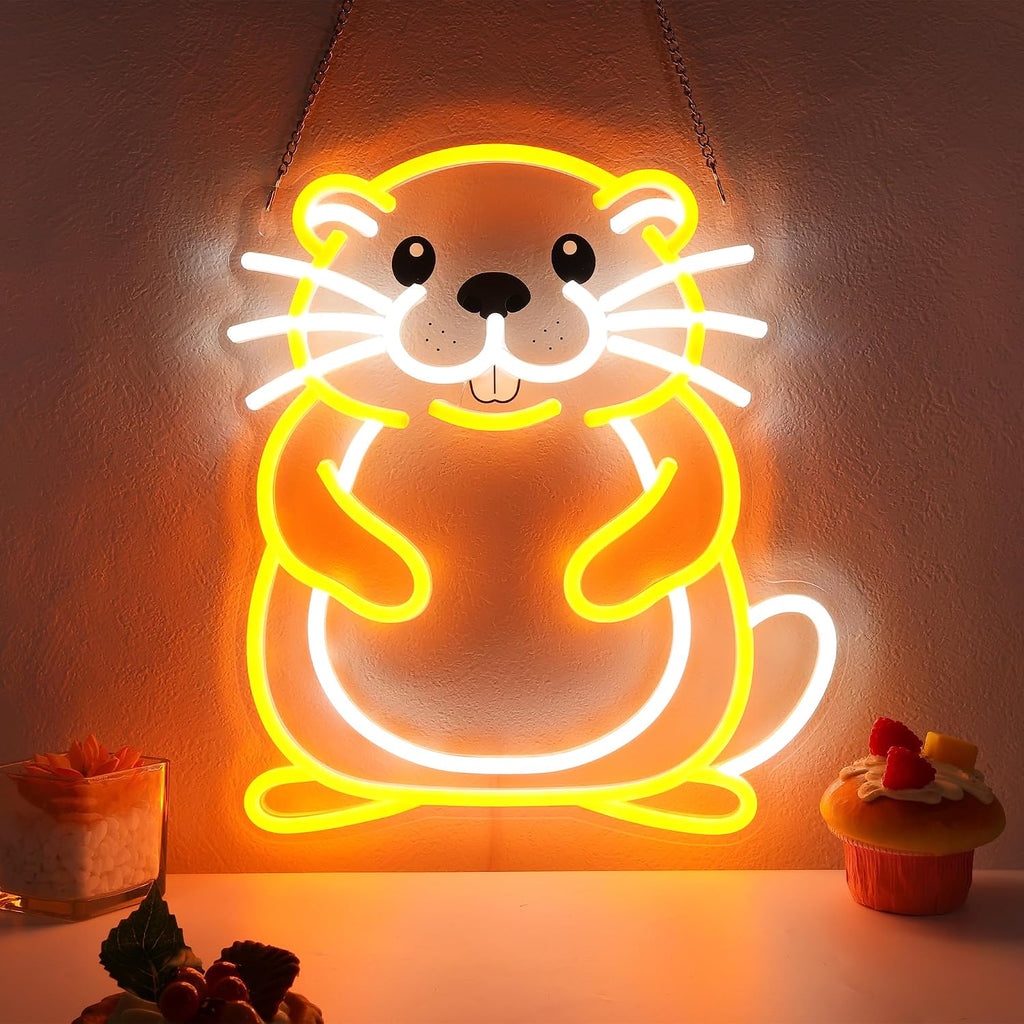 CoolGift Mart Guinea pig Neon Sign, Dimmable Wall Decor Light. Birthday Party Decorations for Home, Patio, Garden, Bars, Restaurants, Hotels, Stores, Clubs, Gift for Friends Family and Kids