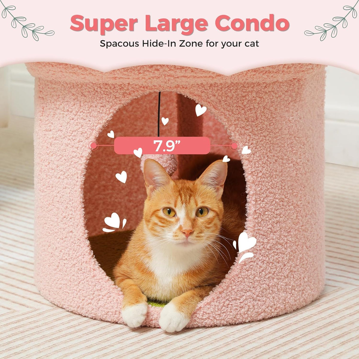 PETEPELA 20" Cute Cat Tree House with Removable Flower Bed, Pink