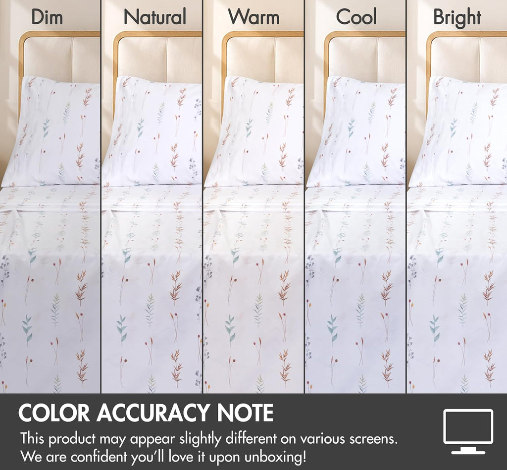 ZOYER 100% Cotton Queen Sheets, Percale Weave, Fairy Meadows