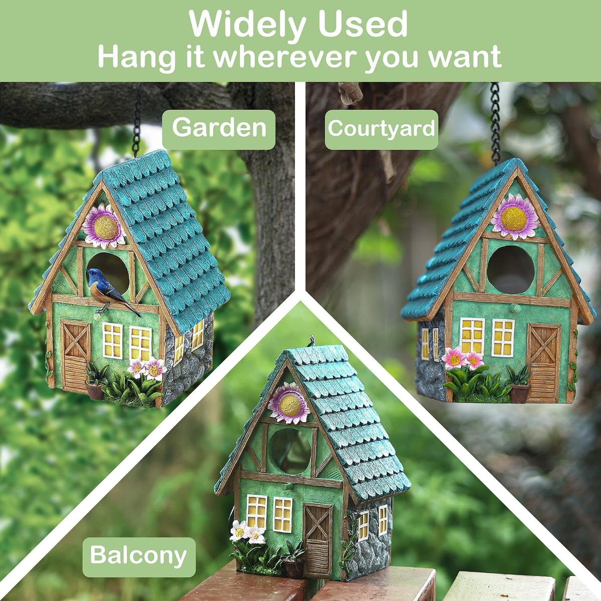 Bird House for Outside, Resin Decorative Birdhouses for Outdoors for Bluebird Finch Cardinals, Bird Nesting Garden, Patio, Yard, Best Birthday Day Gift for Bird Lover Mom