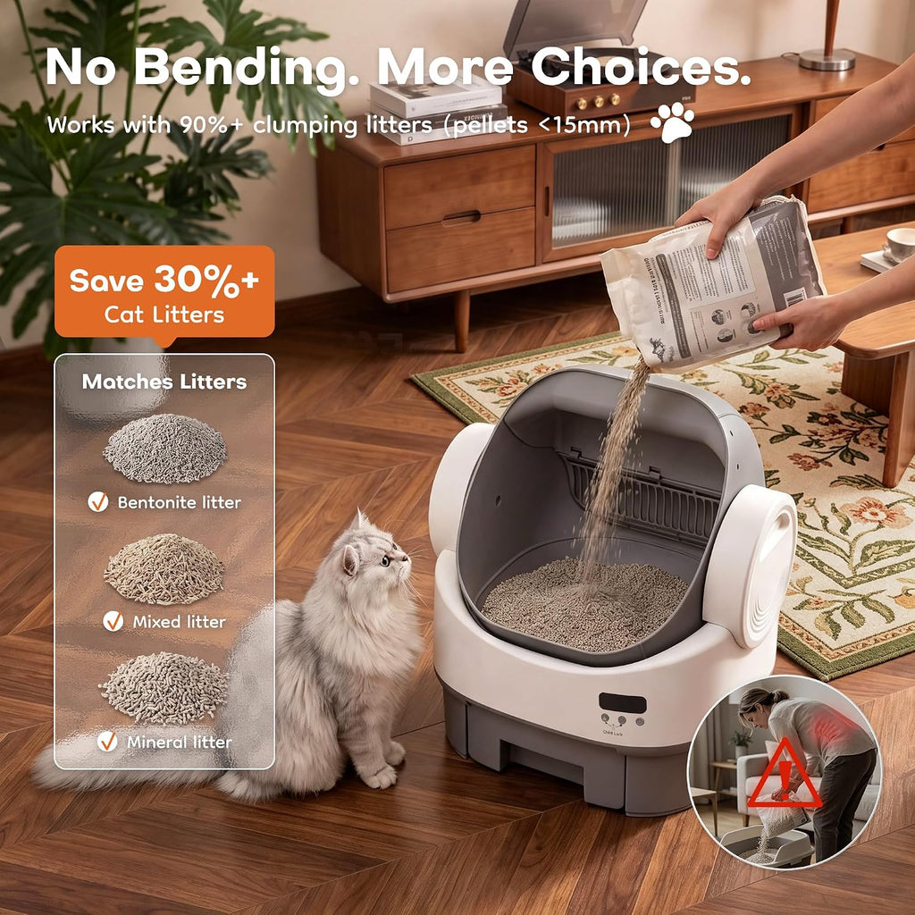 WARCAT automatic Litter Box丨Open Top, Child Lock, No app needed GREY&WHITE