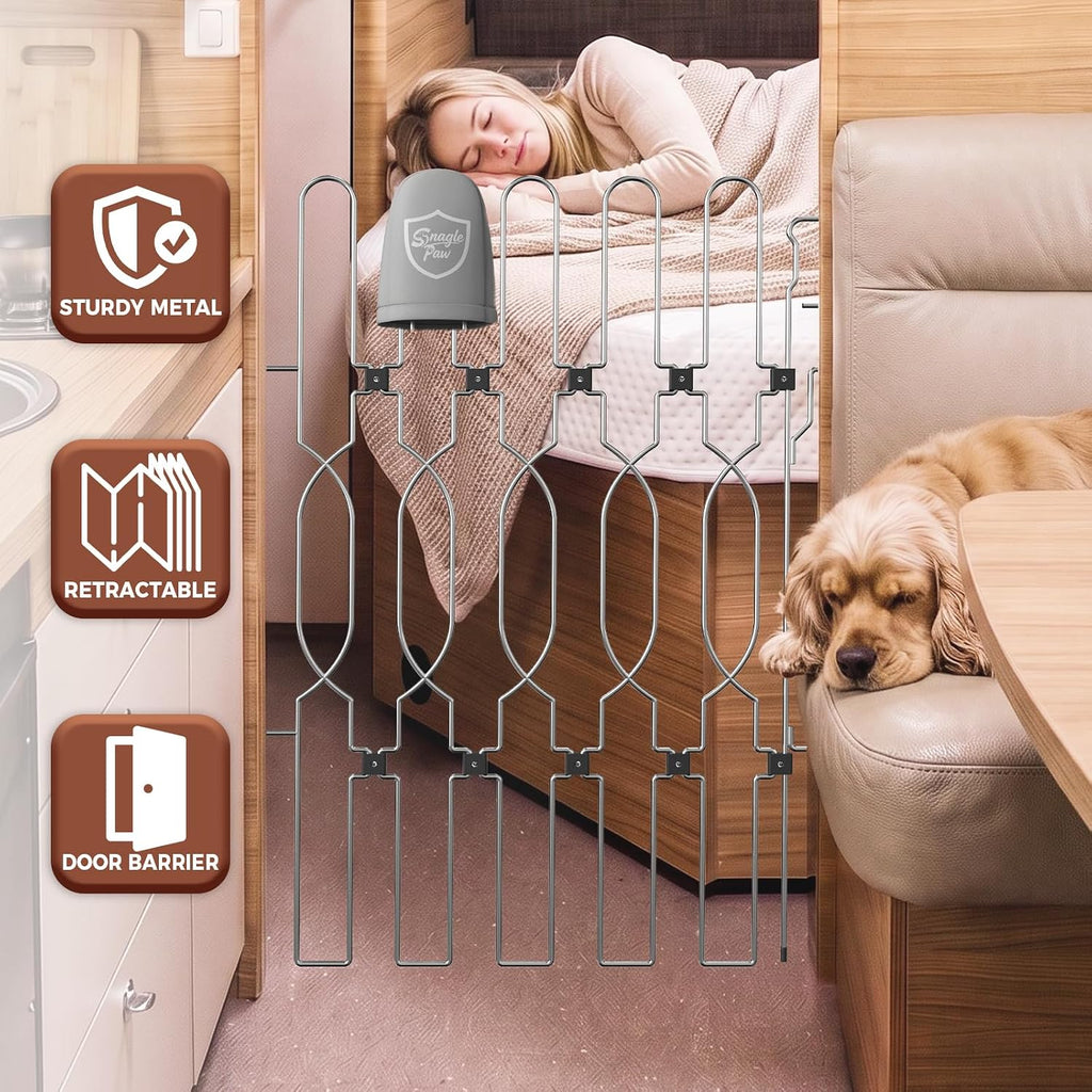 Snagle Paw RV Dog Gate, Retractable Metal Pet Barrier 24.4" Wide 35" Tall