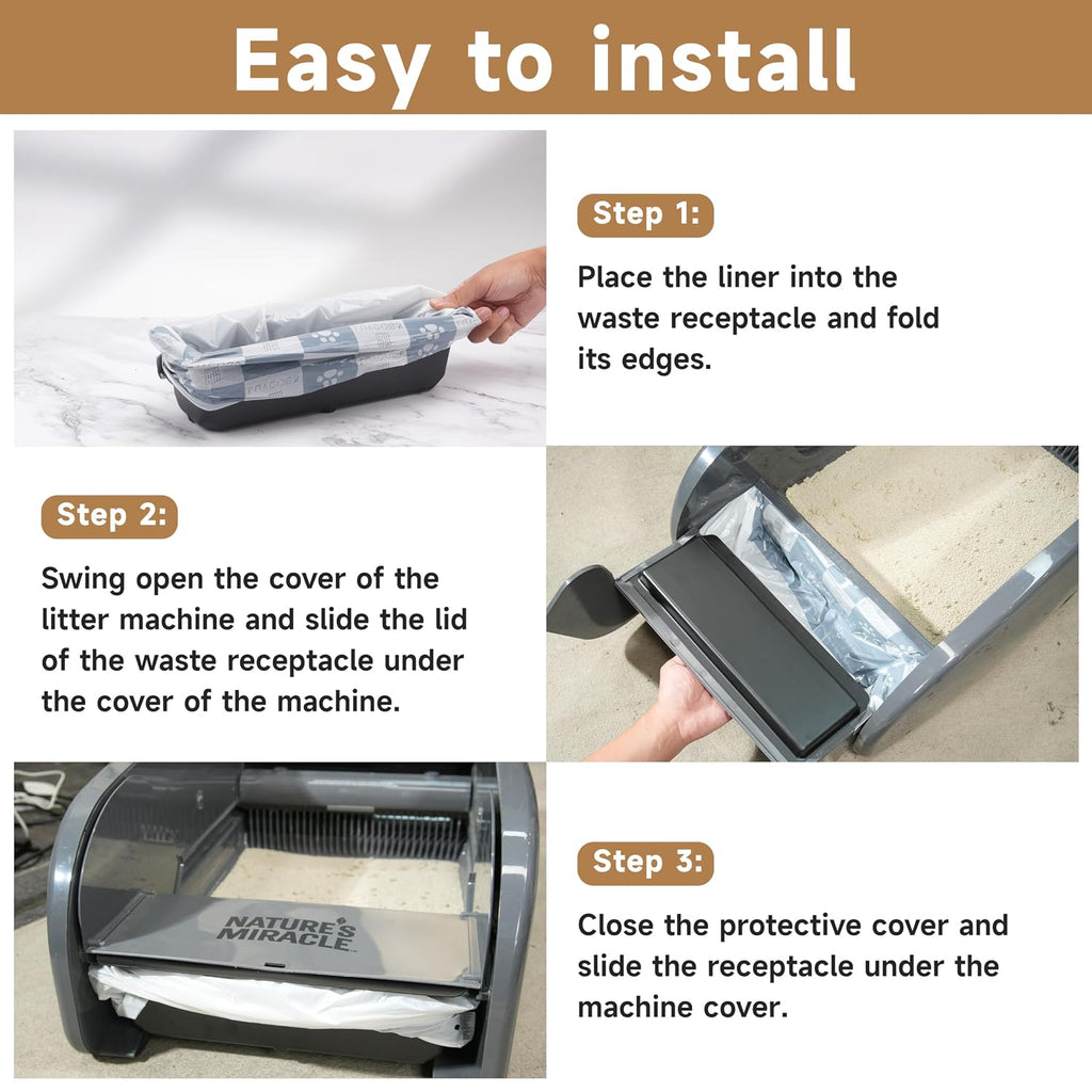 40 Litter Box Liners with a Permanent Waste Receptacle Compatible with Nature's Miracle 2nd Version and Littermaid 3rd Edition, Litter Box with Cat Litter Liner (Machine NOT Included)