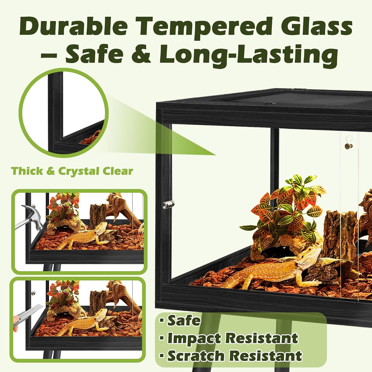 Prolee Bearded Dragon Tank with Legs, Tempered Glass Lizard Tanks and Reptile Enclosure, 75 Gallon Reptile Tank for Lizard Chameleon (Black,47inch Length)