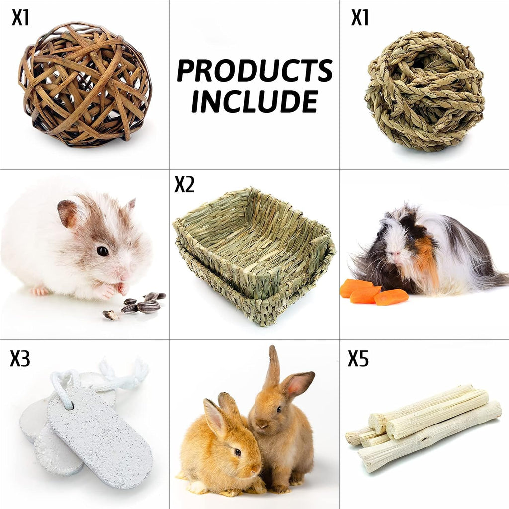 Rabbit Grass Bed for Bunny, 12 Pcs Pet Bunny Chew Toys Natural Hand-Made Woven Hay Mat Hamster Grass Basket Small Animals Bedding for Guinea Pig Chinchilla Ferret Gerbil Rat