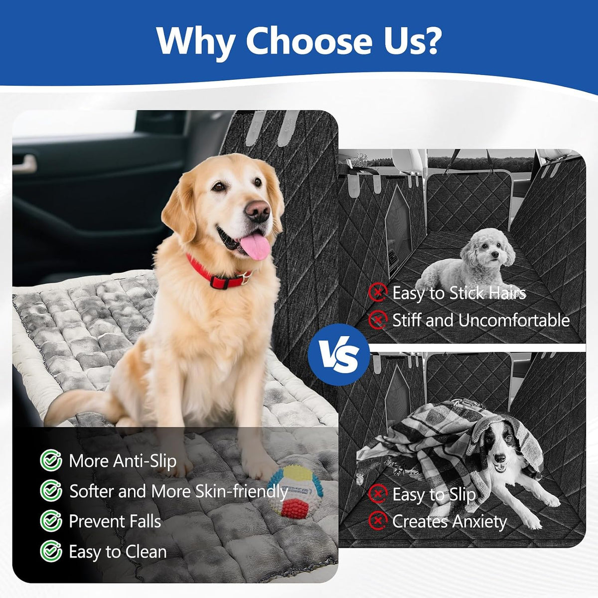 Thickened Dog Bed for Car Back Seat, Upgraded Bottom Non-Slip, Fits Hard Bottom car seat Cover for Dogs, Premium Mixed Color, Dog Car Seat Cover