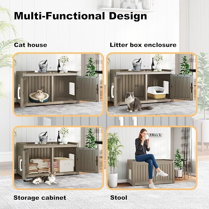 Cat Litter Box Enclosure Resin Hidden Cat Litter Box Furniture Multi-Functional - Image 6