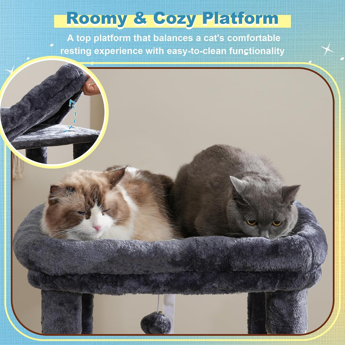 Hey-brother Cat Tree Tower with Plush Steped Condos, Big Platform, MPJ071G