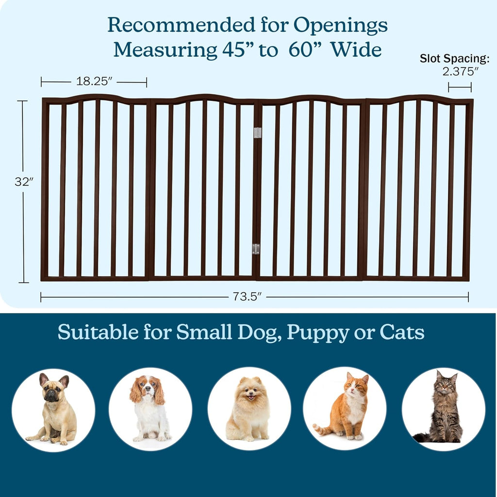PETMAKER 4 Panel Pet Gate, Brown, 74” x 32”