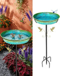 35" Metal Bird Bath for Outside Standing Metal Bird Bath Stake in Ground Iridescent Blue Green Birdbath with Scientifically Designed Color Lure for Birds 12" Detachable Bowl for Garden Patio Yard