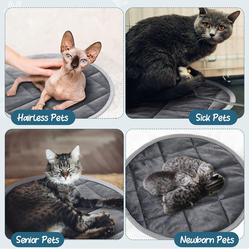 Drydiet 2 Pcs Self Warming Cat Mat Round for Cats, Gray, 16 Inch
