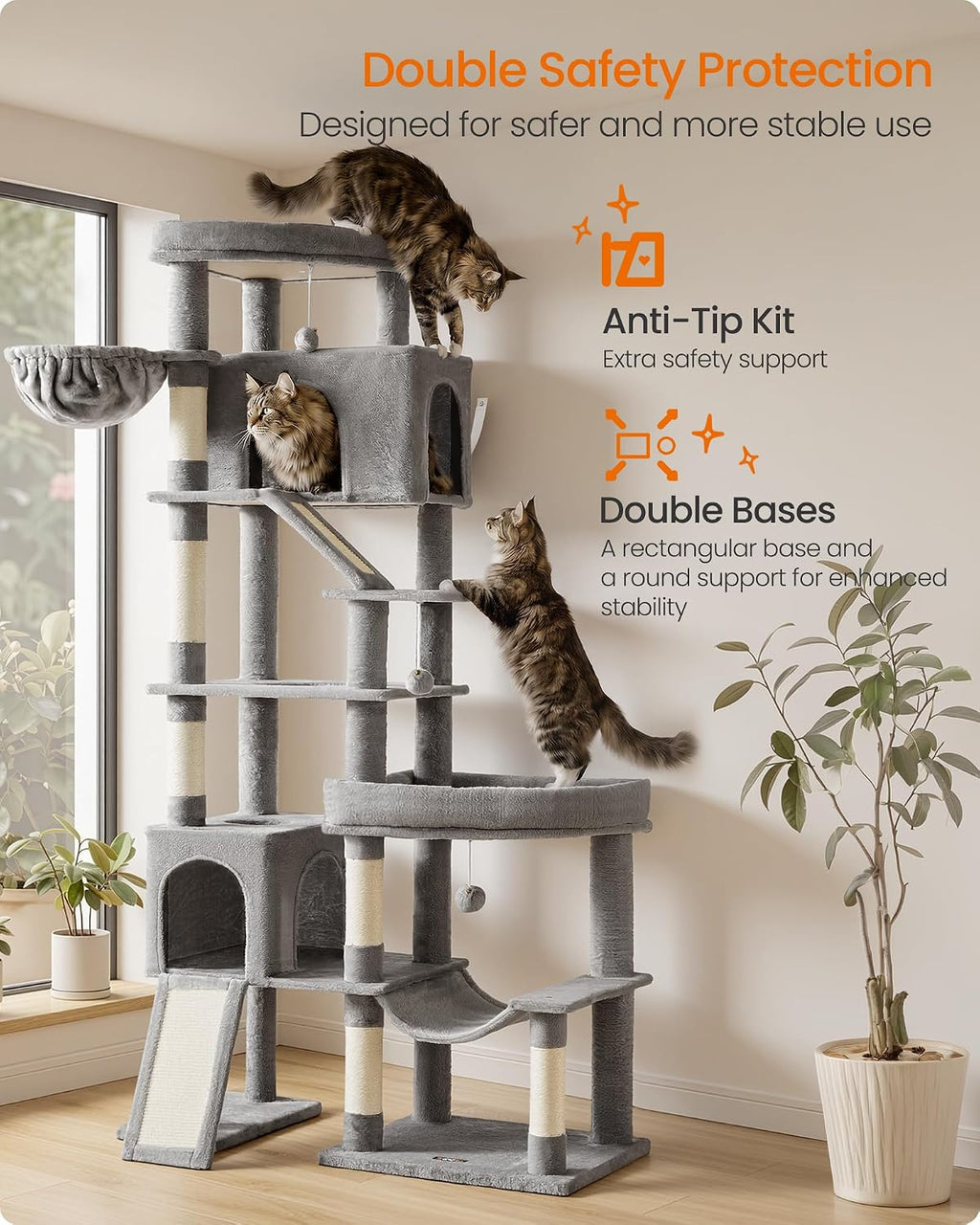 Feandrea Cat Tree, 79.5" Heavy Duty Cat Tower Condo for Indoors, Dove Gray