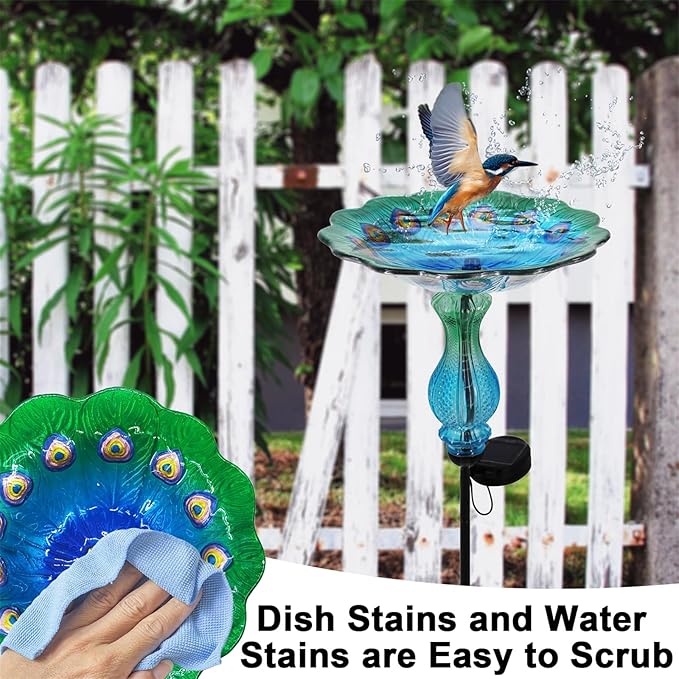 Blue Peacock Ground Stake Solar Bird Feeder - Image 7
