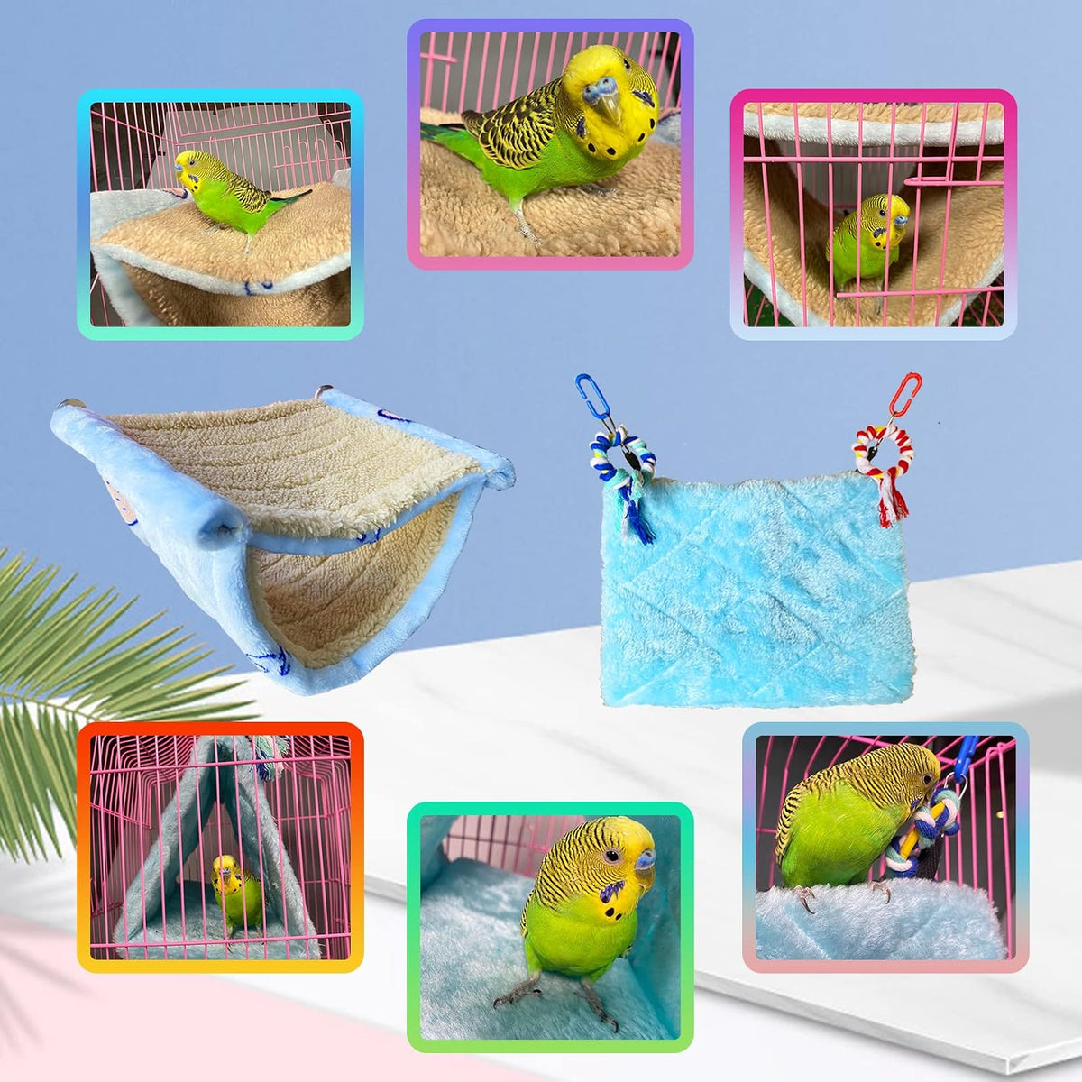 2Pcs Bird Bed for Cage Hanging Hammock Snuggle Hut Parrot Sleeping Bed Tent Toy Bird Nest Perch for Parakeet Budgies Cockatiels Cockatoo Finch Conures