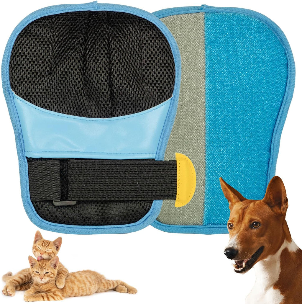 Pet Hair Removal Glove for Cats and Dogs, Blue, Gentle Grooming Mitt, Easy to Clean