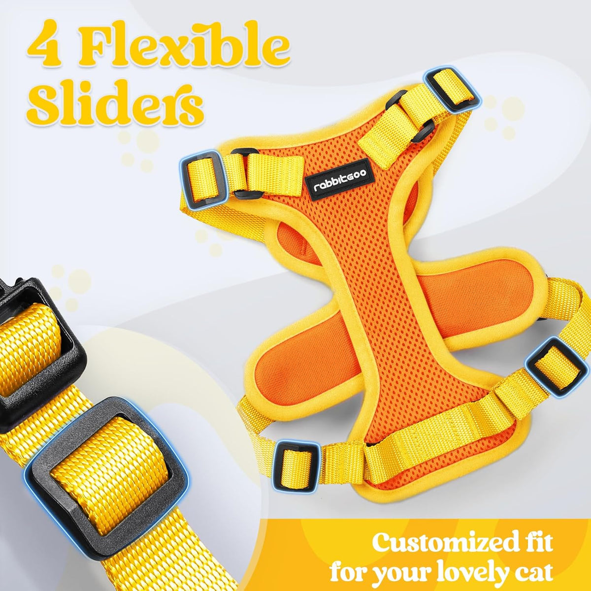 rabbitgoo Cat Harness and Leash Set, Soft Breathable Vest, Orange & Yellow