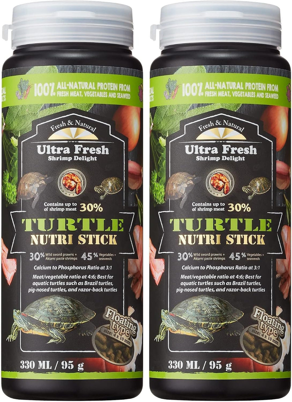Ultra Fresh - Turtle Nutri Stick, Wild Sword Prawn, Calcium & Vitamin D Enriched Aquatic Turtle Food with Probiotics for Picky Turtles, Made from All Natural Ingredients 13.4 oz