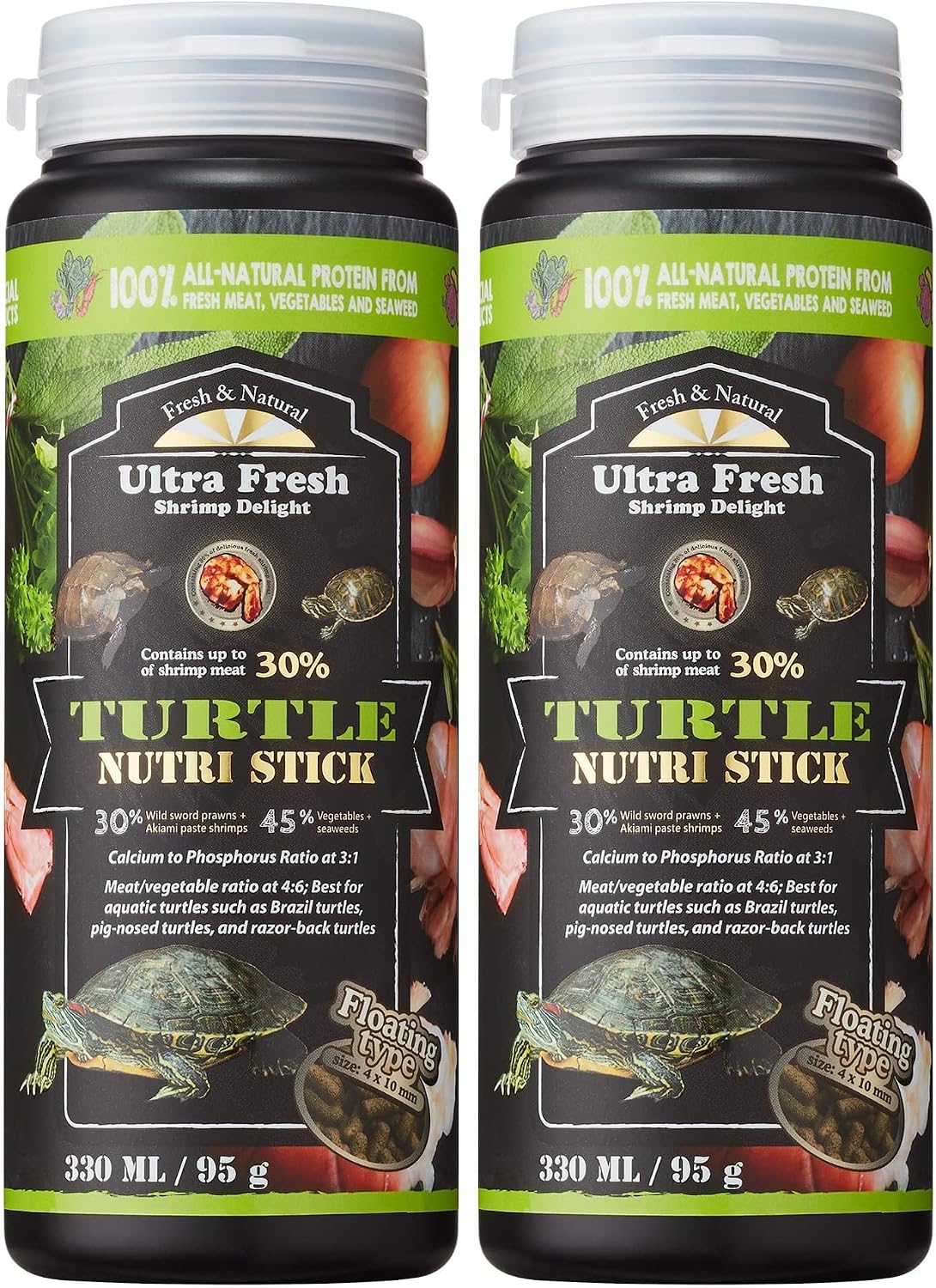 Ultra Fresh - Turtle Nutri Stick, Wild Sword Prawn, Calcium & Vitamin D Enriched Aquatic Turtle Food with Probiotics for Picky Turtles, Made from All Natural Ingredients 13.4 oz