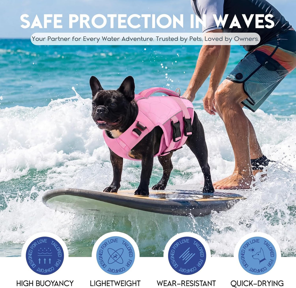 ASENKU Dog Life Jacket, High Floatation Dog Swimming Vest with Rescue Handles for Small Medium Large Dogs, Pet Safety Swimsuit Preserver for Pool Beach Boating (LightPink, 2XL)