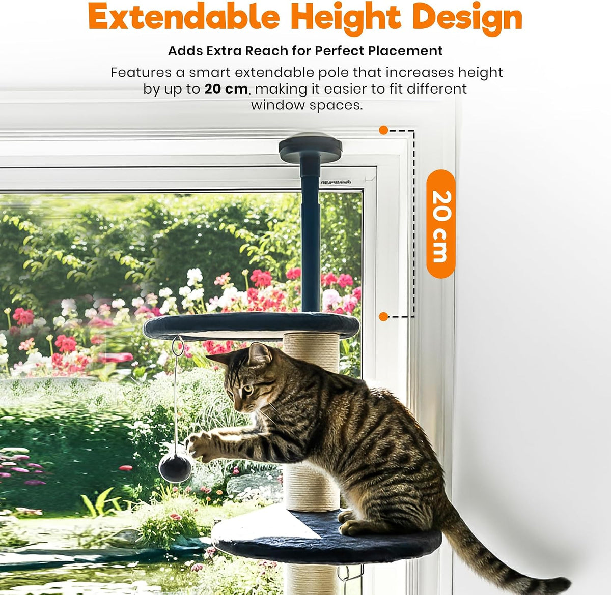 Window Cat Tree & Small Cat Tower (89.5-105.5cm) – Adjustable Cat Window Perch & Shelf for Indoor Cats – Sturdy Window Sill Extender Seat for Large Cats