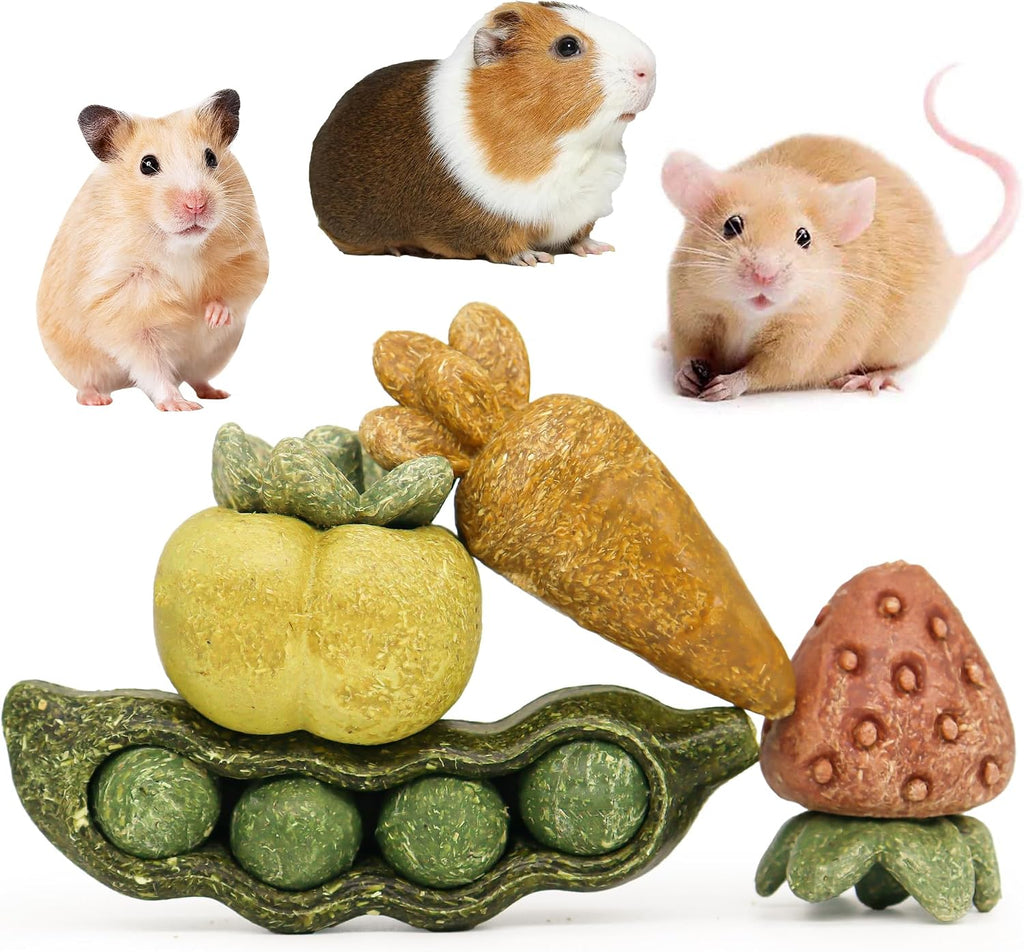 TEEWY Guinea Pig Toys, Prevent Teeth Overgrowth, Natural Vegetables and Timothy Grass, Hamster Chew Toys, Guinea Pig Chew Toys, Chinchilla Toys, 3PCS, Peapod-Shaped
