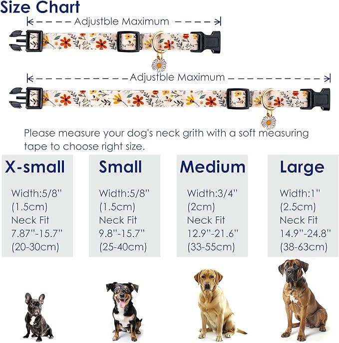 Cute Dog Collar Beige Flower Pattern - Image 4