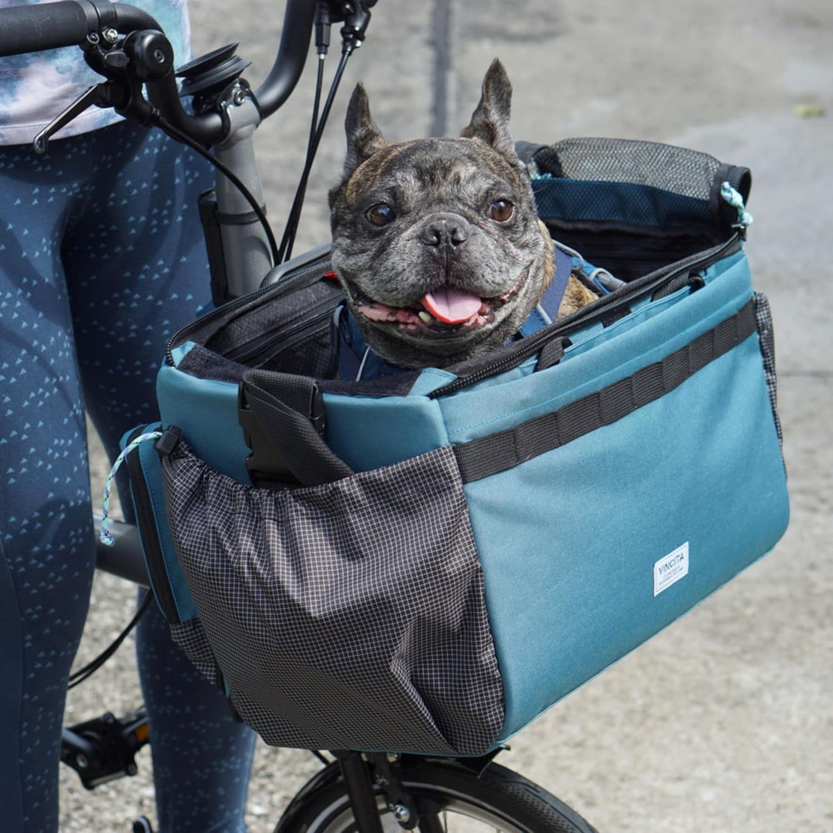 Vincita Caddy Pet Basket for Brompton Bike – Secure Aluminum Frame Dog & Cat Carrier – Breathable Mesh Top, Internal Safety Leash & Washable Liner – Fits Front Carrier Block (Green)