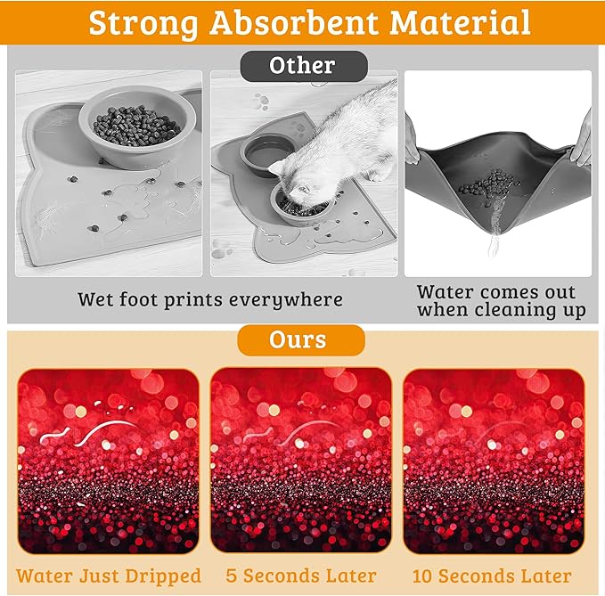 Red Gradienr Feeding Mat, Non-Slip Rubber Backing Mat, Cat Dog Accessories - Image 3