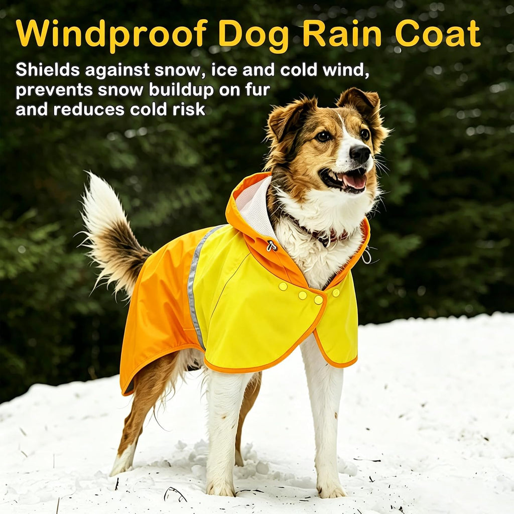 Dog Raincoat Jacket, Reflective Hood Poncho Slicker (M, Yellow)