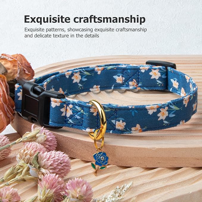 Cotton Handmade Dog Collar Cute and Distinctive Patterns Blue Tulip - Image 5