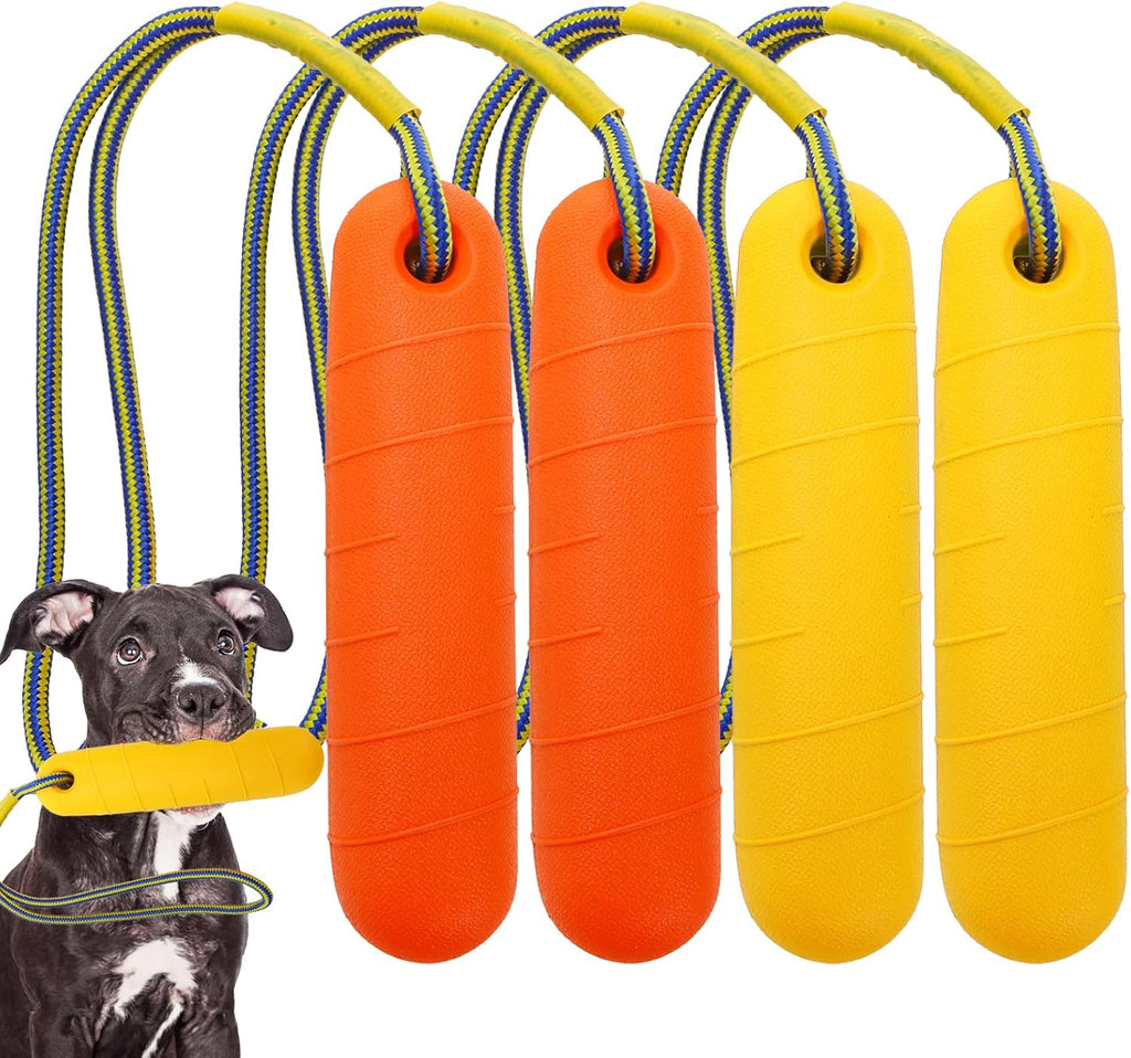 DEAYOU 4 Pack Dog Pool Toys, Interactive Dog Water Floating Toys with Rope, Fetch Training Bumpers Retrieving Dummy, Pet Throw Toy for Outdoor, Summer, Playing, Tug Game, Retriever