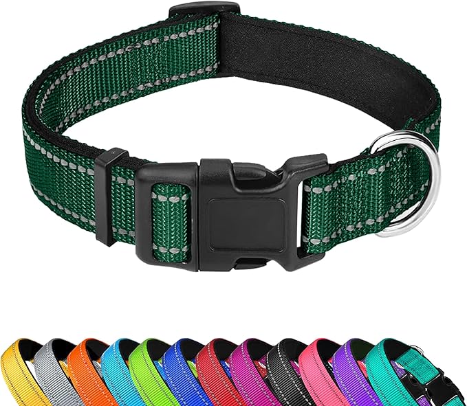 Reflective Dog Collar, Adjustable Soft Neoprene Padded Nylon Pet Collars by PWOD