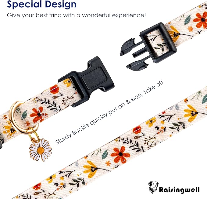 Cute Dog Collar Beige Flower Pattern - Image 2