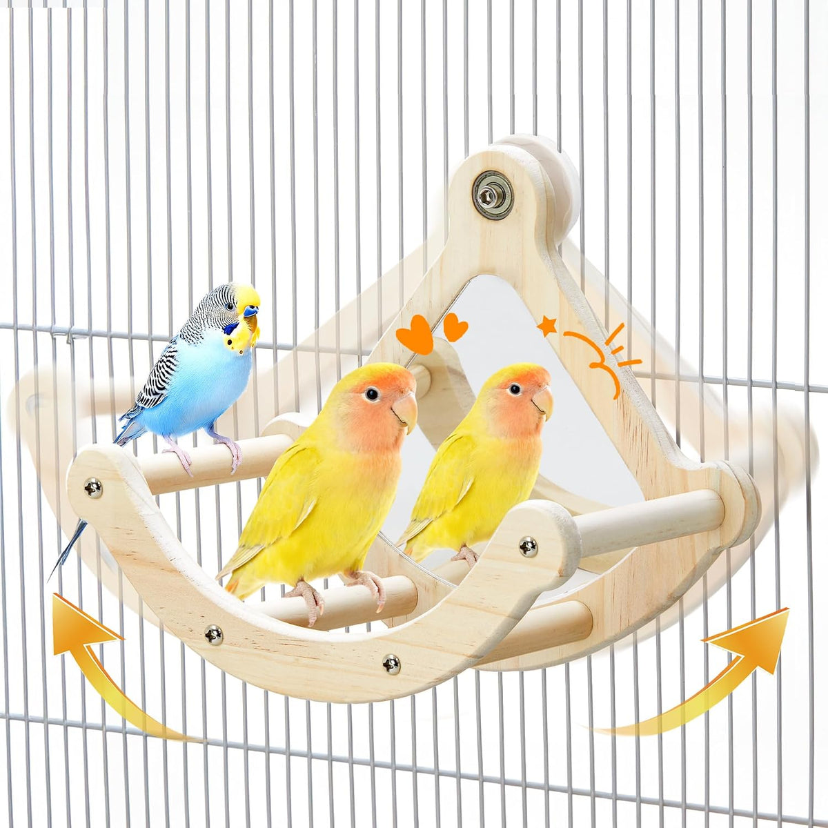 Bird Perch Toy, Wooden Interactive Rocking Parakeet Toys and Perches