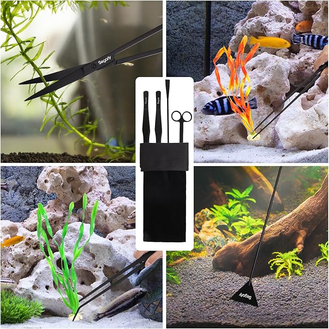 Segarty Longer Aquarium Aquascaping Tools, 4 in 1 Stainless Steel Black - Image 6